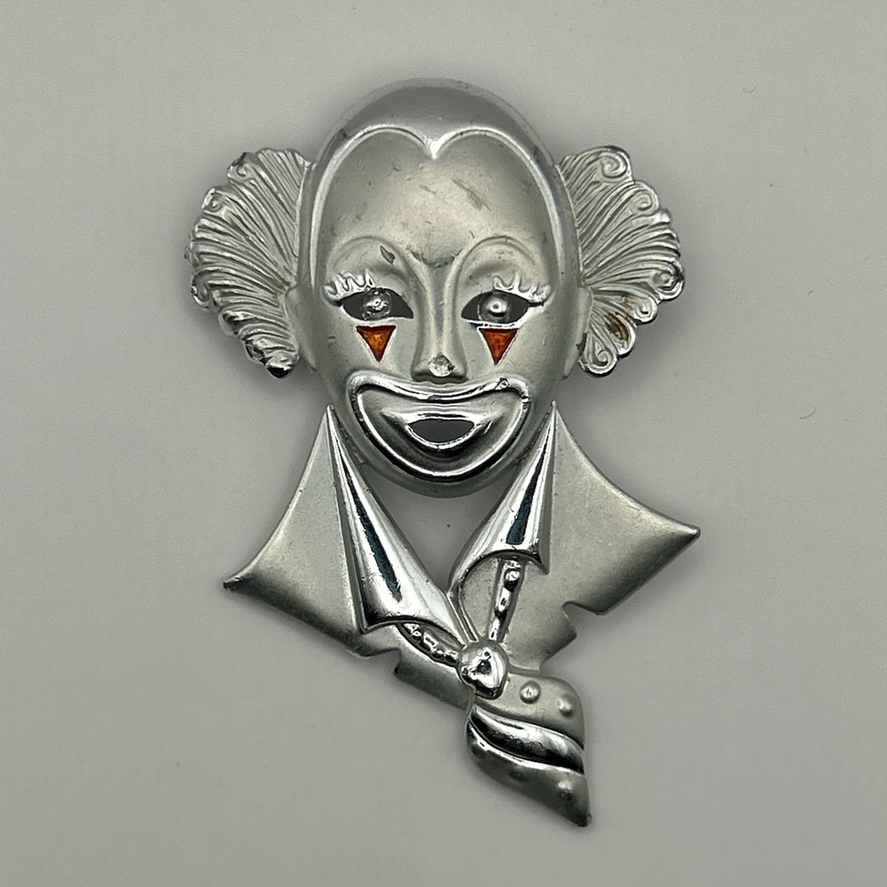 Vintage Silvertone Clown Face Brooch